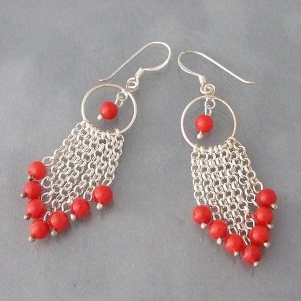 new multi strand chain red coral drop earrings 925 sterling silver hook 6mm round shaper jewelry wholesale price
new multi strand chain red coral drop earrings 925 sterling silver hook 6mm round shaper jewelry wholesale price