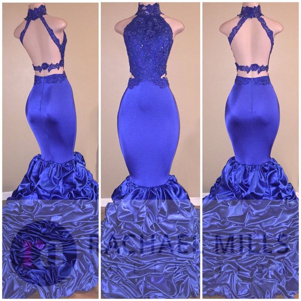 2020 royal blue lace beaded prom dress mermaid high neckline backless formal party dress long evening pageant gowns, Black
2020 royal blue lace beaded prom dress mermaid high neckline backless formal party dress long evening pageant gowns, Black