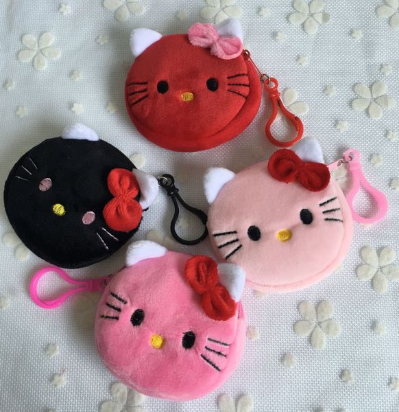 

wholesale- new 8cm approx. 4colors, hello kitty mini key hook coin wallet bag pouch , gift plush coin bag girl's bolsa de moeda, Red;black