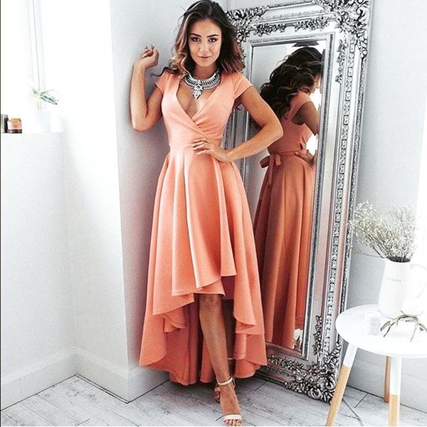 classy high low homecoming dresses deep v-neck short prom gowns with cap sleeves a line formal cocktail dress, Blue;pink
classy high low homecoming dresses deep v-neck short prom gowns with cap sleeves a line formal cocktail dress, Blue;pink