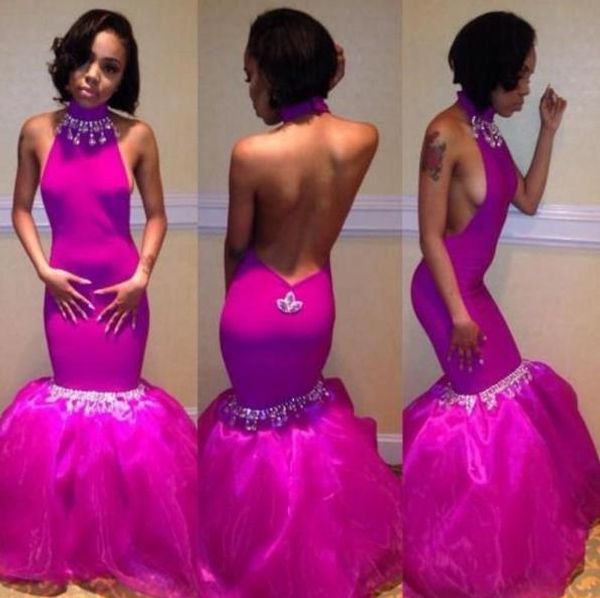 gorgeous fuchsia halter mermaid prom dresses beaded crystal satin organza evening dresses open back special occasion party gowns, Black
gorgeous fuchsia halter mermaid prom dresses beaded crystal satin organza evening dresses open back special occasion party gowns, Black