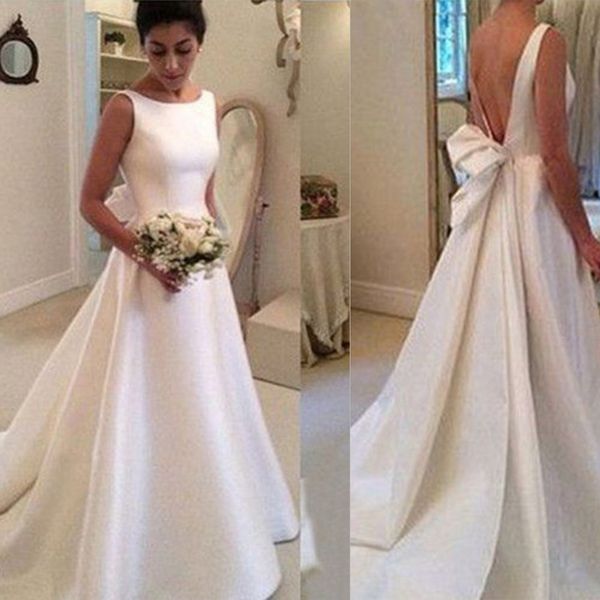 scoop satin a-line white wedding dresses tank elegant wedding gowns backless with bow bridal dresses vestido de noiva simples
scoop satin a-line white wedding dresses tank elegant wedding gowns backless with bow bridal dresses vestido de noiva simples