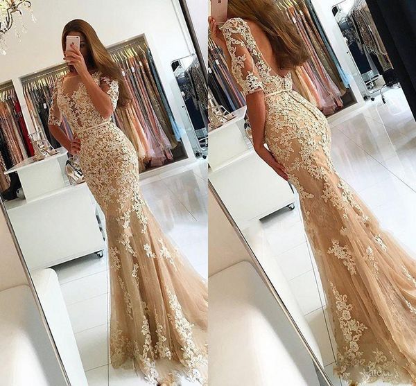 elegant lace beaded mermaid prom dresses with short sleeves sheer jewel neck long prom gowns backless soft tulle evening dresses 2017, Black
elegant lace beaded mermaid prom dresses with short sleeves sheer jewel neck long prom gowns backless soft tulle evening dresses 2017, Black