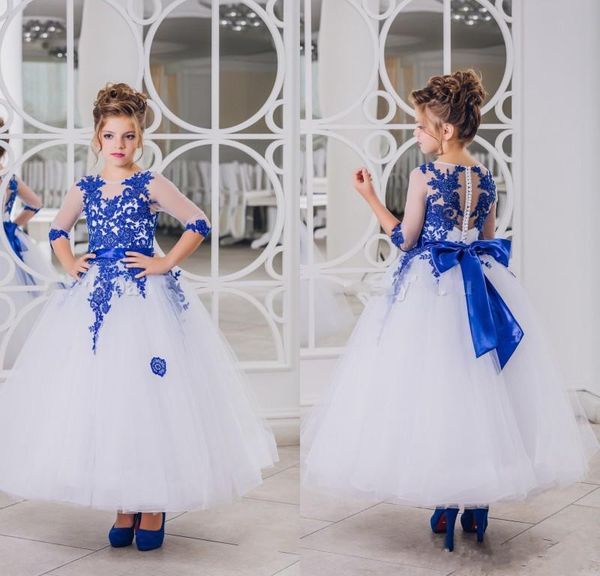 2017 Lovely New Royal Blue Lace Appliques Flower Girl Dresses Half Sleeve With Bow Sash Ankle Length Girl Pageant Prom Party Gowns Custom, White;blue
2017 Lovely New Royal Blue Lace Appliques Flower Girl Dresses Half Sleeve With Bow Sash Ankle Length Girl Pageant Prom Party Gowns Custom, White;blue
