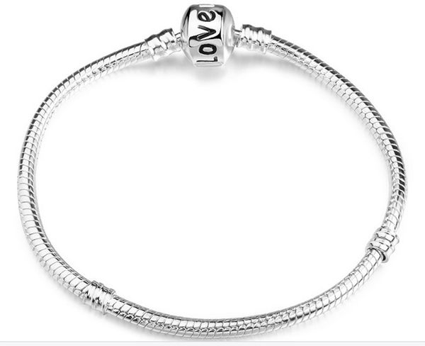 925 silver plated love logo snake keychain diy beaded strands,17-23cm lobster locket suit pan style charms bracelets, Black
925 silver plated love logo snake keychain diy beaded strands,17-23cm lobster locket suit pan style charms bracelets, Black