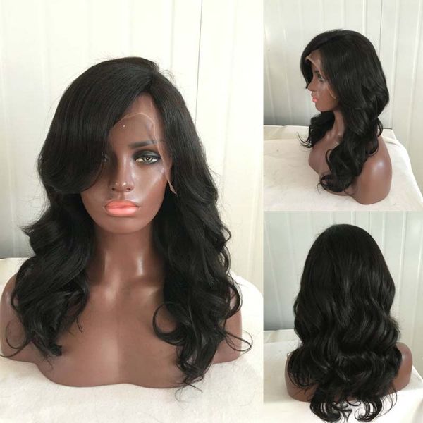 factory price human lace front wigs bangs lace front wigs with baby hair full lace human hair wigs for black women, Black;brown