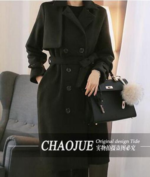 women temperament of the spring and autumn period and the style boutique high-end cashmere cloth trench coat / s-4xl, Black 
women temperament of the spring and autumn period and the style boutique high-end cashmere cloth trench coat / s-4xl, Black