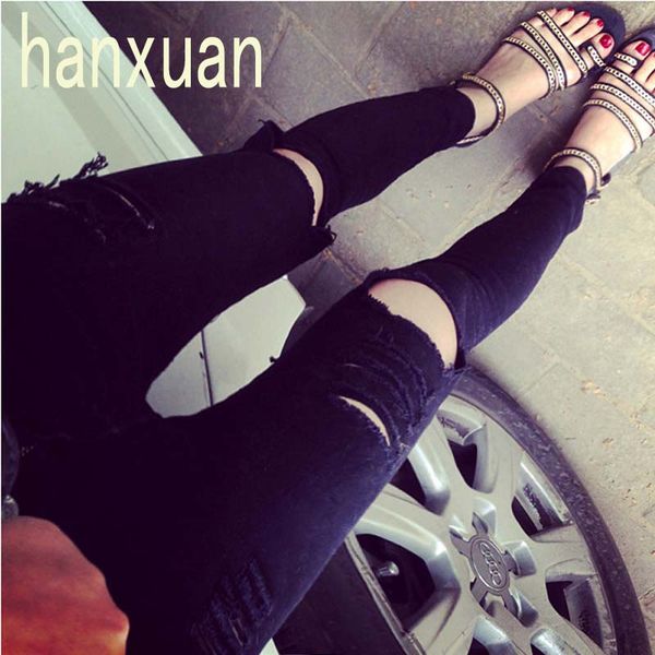 wholesale- fashion women black high waist jeans hole knee skinny pencil pants denim ripped jeans female retro europe baggy boyfriend jeans, Blue
wholesale- fashion women black high waist jeans hole knee skinny pencil pants denim ripped jeans female retro europe baggy boyfriend jeans, Blue