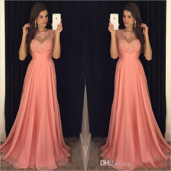 prom dresses coral pink jewel neck illusion sleeveless lace appliques beaded chiffon evening dress party pageant formal gowns, Black
prom dresses coral pink jewel neck illusion sleeveless lace appliques beaded chiffon evening dress party pageant formal gowns, Black