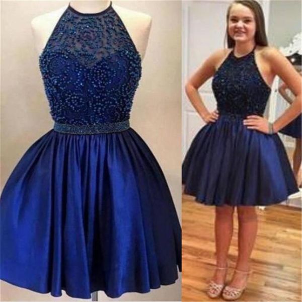 Navy Blue Short Major Beading Homecoming Dresses 2017 Halter Backless A Line Knee Length Party Girl Pageant Gowns Custom Made Cheap
Navy Blue Short Major Beading Homecoming Dresses 2017 Halter Backless A Line Knee Length Party Girl Pageant Gowns Custom Made Cheap