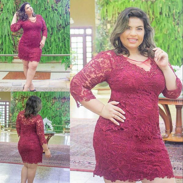 stunning burgundy plus size short prom dresses sheer jewel neck lace evening gowns with 3/4 long sleeves sheath formal dress, Black
stunning burgundy plus size short prom dresses sheer jewel neck lace evening gowns with 3/4 long sleeves sheath formal dress, Black