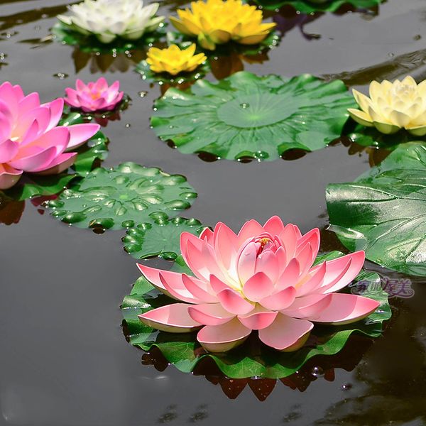 

10pcs lot decor garden artificial fake lotus flower foam lotus flowers water lily floating pool plants wedding garden decoration