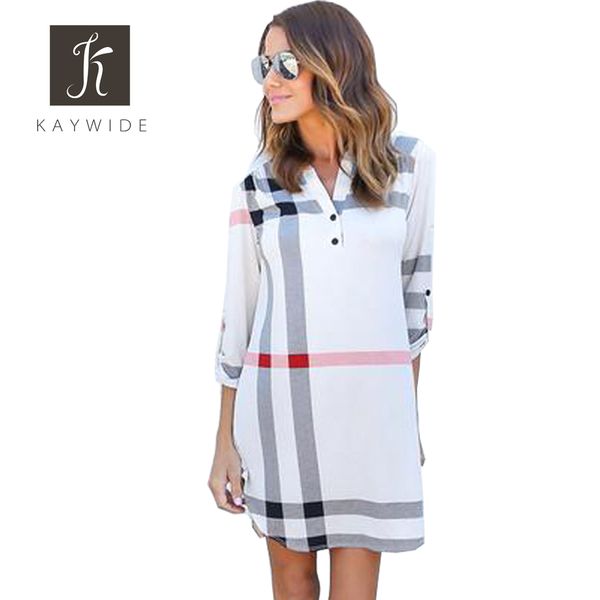 wholesale- kaywide new 3/4 sleeve plaid womwn blouse shirt dress autumn casual turn-down collar women dresses plus size v neck vestidos, White;black
wholesale- kaywide new 3/4 sleeve plaid womwn blouse shirt dress autumn casual turn-down collar women dresses plus size v neck vestidos, White;black