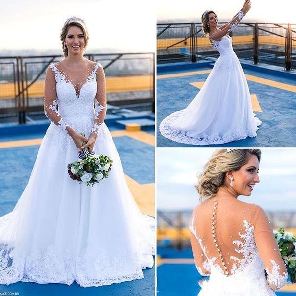 2019 vintage lace свадебное платье sexy sheer кружевном платье невесты линия с длинным рукавом see through назад суд поезд лонг страна сваде, White
2019 vintage lace свадебное платье sexy sheer кружевном платье невесты линия с длинным рукавом see through назад суд поезд лонг страна сваде, White