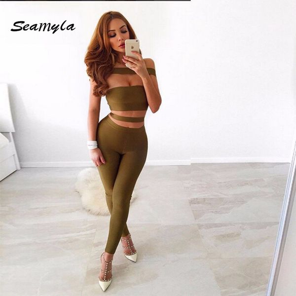 wholesale- seamylasummer new fashion women olive green black bandage jumpsuits 2017 off the shoulder skinny women bodysuit, Black;white
wholesale- seamylasummer new fashion women olive green black bandage jumpsuits 2017 off the shoulder skinny women bodysuit, Black;white