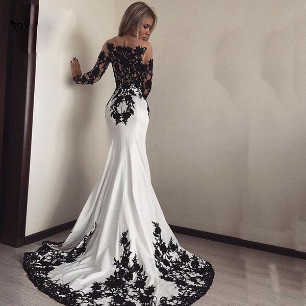 white and black evening dresses illusion sheer neckline long sleeves chiffon tulle floral applique sweep train prom dress plu215m, Black;red
white and black evening dresses illusion sheer neckline long sleeves chiffon tulle floral applique sweep train prom dress plu215m, Black;red