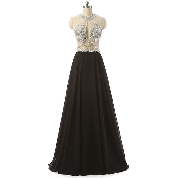 new fashion a- line halter black chiffon long evening dresses 2017 backless beading floor length dress robe de soriee plus size, Black;red
new fashion a- line halter black chiffon long evening dresses 2017 backless beading floor length dress robe de soriee plus size, Black;red