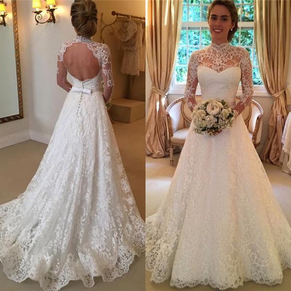 wedding dresses romantic beach a-line wedding dress illusion high neck long sleeved full lace open back bridal gowns, White
wedding dresses romantic beach a-line wedding dress illusion high neck long sleeved full lace open back bridal gowns, White