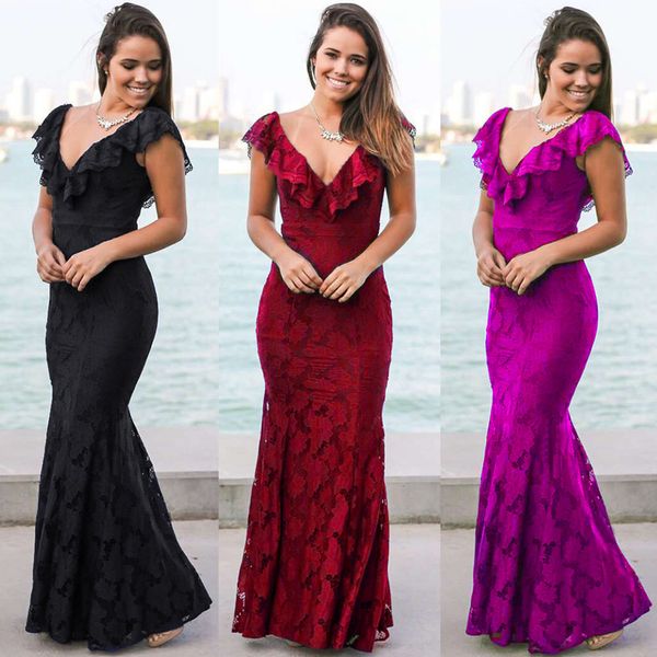 new arrived women's elegant lace fishtail skirt evening cocktail dress v-neck lace wedding dress s-2xl, Black
new arrived women's elegant lace fishtail skirt evening cocktail dress v-neck lace wedding dress s-2xl, Black