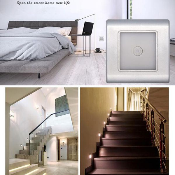 0.6w Human Body & Light Sensor Control Stairs Steps Lamps Intelligent Induction Led Ground Footlight Wall Plinth Recessed Porch L Night