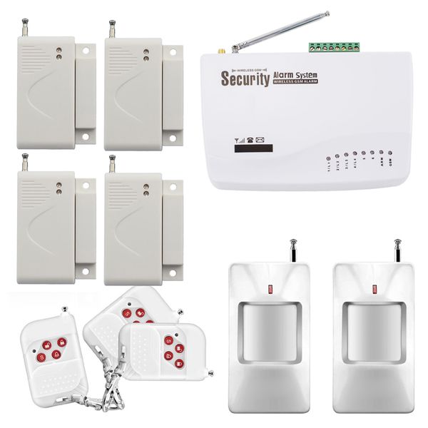 

wireless home burglar security gsm alarm system auto dialer sms sim call (built-in battery) +2x pir motion detector 4x door/window sensor