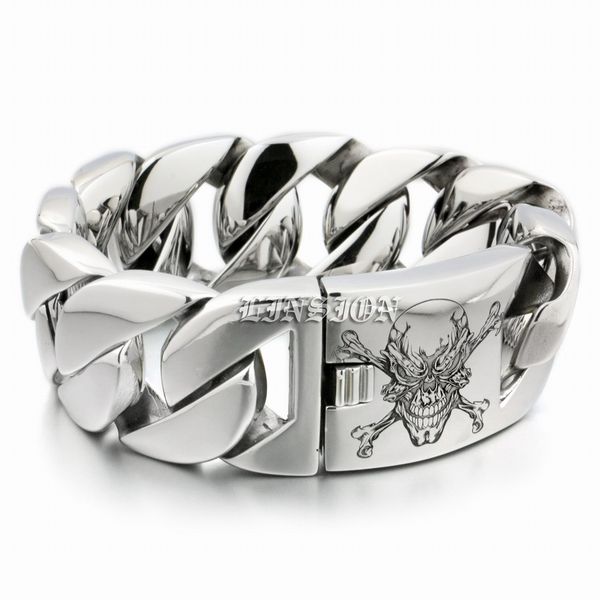 linsion 6 lengths deep laser engraved pirate skull huge heavy 316l stainless steel mens biker rock punk curb link bracelet 5c104, Black
linsion 6 lengths deep laser engraved pirate skull huge heavy 316l stainless steel mens biker rock punk curb link bracelet 5c104, Black
