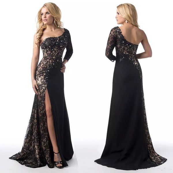 one shoulder beaded lace long sleeve evening dress side split backless chiffon prom party dress formal occasion wear, Black;red
one shoulder beaded lace long sleeve evening dress side split backless chiffon prom party dress formal occasion wear, Black;red