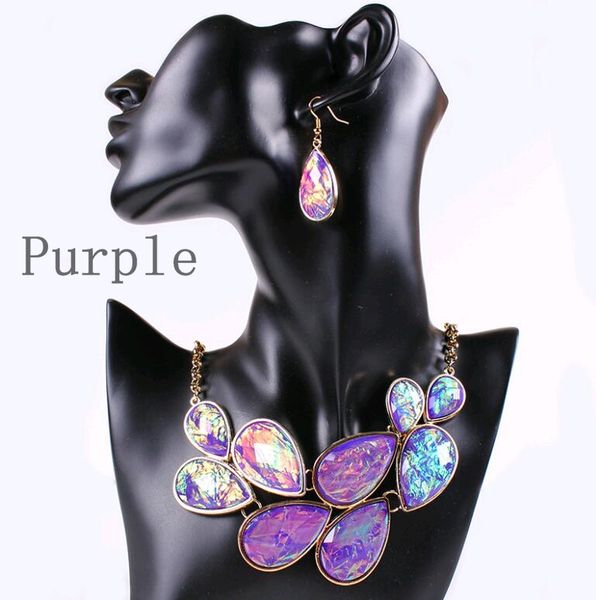europe elegant women statement jewelry set resin designs water drop pendant 18k gold plated choker necklace earrings 4 colors mix, Silver
europe elegant women statement jewelry set resin designs water drop pendant 18k gold plated choker necklace earrings 4 colors mix, Silver