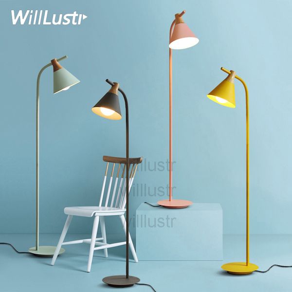 Willlustr Modern Design Wood Floor Lamp Nordic Lighting Macaron Color Lamps Sitting Room Bedroom Study Room L Hall Sofa Side Floor Light