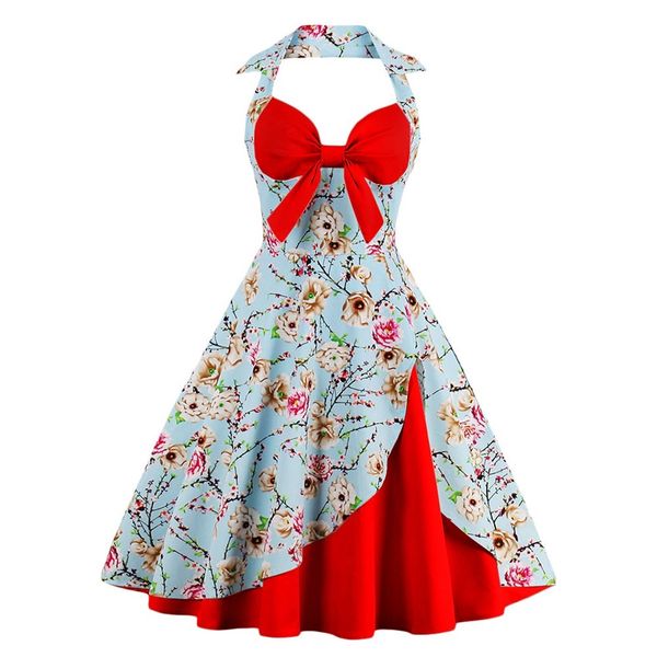 halter neck floral print pin up dress vintage a-line sleeveless bow knee-length midi dress women summer vestidos, Black;gray
halter neck floral print pin up dress vintage a-line sleeveless bow knee-length midi dress women summer vestidos, Black;gray