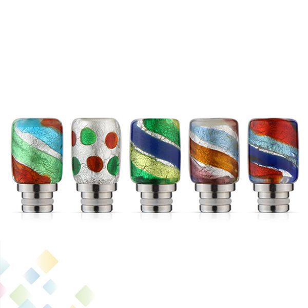 

Popular 510 Glass SS Drip Tips Colorful Wide Bore Mouthpieces Electronic Cigarette Drip Tip fit 510 Atomizers DHL Free