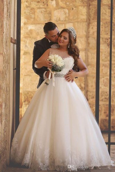 ball gown sheer wedding dresses 2019 new scoop neckline beaded crystal sash princess lace bridal gowns vestido de noiva w802, White
ball gown sheer wedding dresses 2019 new scoop neckline beaded crystal sash princess lace bridal gowns vestido de noiva w802, White