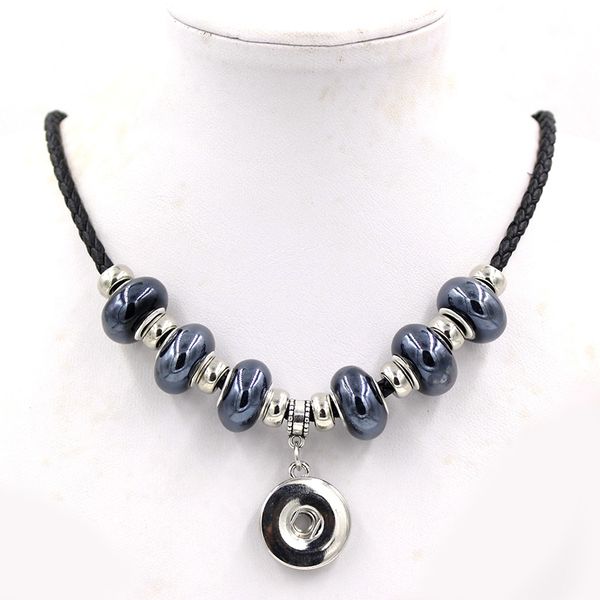 new arrival wholesale snap necklace black leather rope with ceramic bead 18mm button pendant necklace fit snap necklace women jewelry collar, Silver
new arrival wholesale snap necklace black leather rope with ceramic bead 18mm button pendant necklace fit snap necklace women jewelry collar, Silver