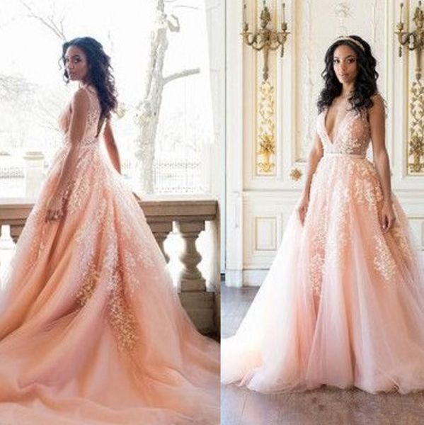 2019 deep v-neck evening dresses lace applique a line tulle prom gowns sleeveless floor length, Black;red
2019 deep v-neck evening dresses lace applique a line tulle prom gowns sleeveless floor length, Black;red