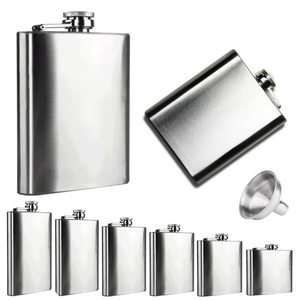 

boom fashion 6 sizes 4oz-10oz stainless steel pocket hip flask retro whiskey flask liquor screw cap with funnel in vovotrade