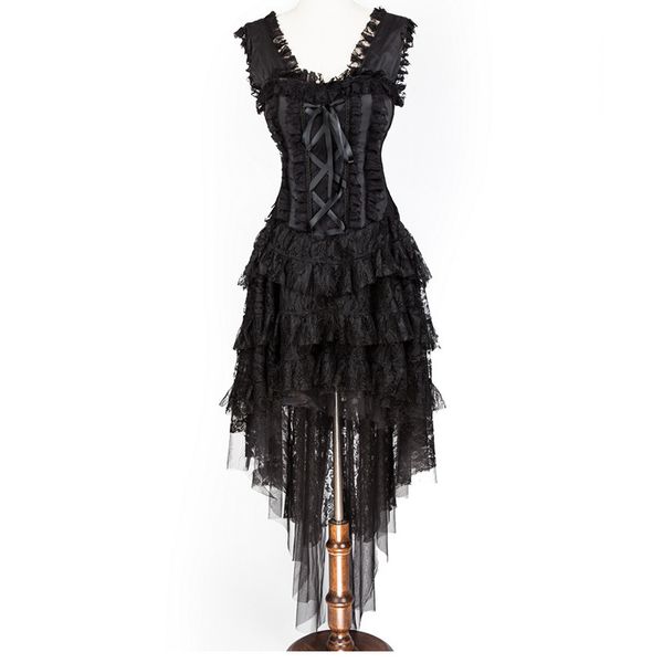 vintage new women fashion black ruffle and ribbon halterneck corset with layered hi-lo skirt daincing costume party dress for ghost bridal, White;black
vintage new women fashion black ruffle and ribbon halterneck corset with layered hi-lo skirt daincing costume party dress for ghost bridal, White;black