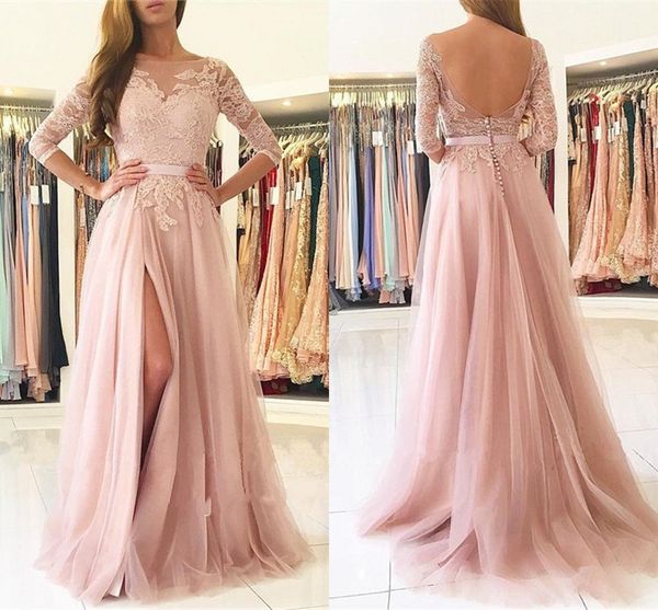 2018 elegant sheer jewel neck 3/4 sleeves lace applique a-line evening dresses front split blackless floor-length prom dress custom made, Black;red
2018 elegant sheer jewel neck 3/4 sleeves lace applique a-line evening dresses front split blackless floor-length prom dress custom made, Black;red