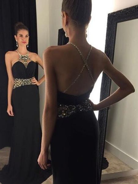 custom charming black beading prom dress halter sweetheart evening dress open back prom gown 
custom charming black beading prom dress halter sweetheart evening dress open back prom gown