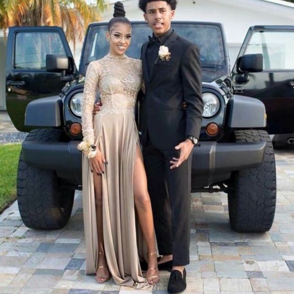 champagne side split prom dresses mini high neck lace logn sleeves chiffon junior prom party gowns custom made stylish evening dresses, Black
champagne side split prom dresses mini high neck lace logn sleeves chiffon junior prom party gowns custom made stylish evening dresses, Black