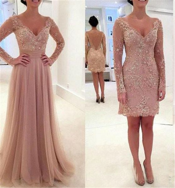 formal elegant v neck lace appliqued beaded prom gowns blush sheer back long sleeves evening dresses with detachable skirt, Black
formal elegant v neck lace appliqued beaded prom gowns blush sheer back long sleeves evening dresses with detachable skirt, Black