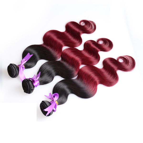 Brazilian Virgin Human Hair Ombre Body Wave 1b/99j Unprocessed Remy Hair Weaves Double Wefts 100g/Bundle 3bundle/lot Can be Dyed Bleached
