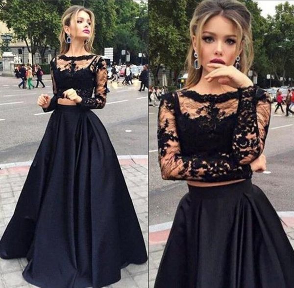 2017 black lace two piece prom party dresses with long sleeves a line crew floor length evening dresses formal gowns
2017 black lace two piece prom party dresses with long sleeves a line crew floor length evening dresses formal gowns
