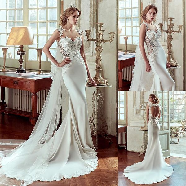 charming tulle & acetate satin jewel neckline mermaid wedding dresses with beaded lace appliques open back bridal dresses, White
charming tulle & acetate satin jewel neckline mermaid wedding dresses with beaded lace appliques open back bridal dresses, White