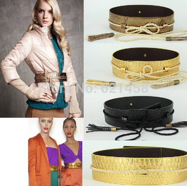 wholesale- europe and the united states woman adornment obi snake leather jacket golden black tassel belt strap runway looks t field, Black;brown
wholesale- europe and the united states woman adornment obi snake leather jacket golden black tassel belt strap runway looks t field, Black;brown