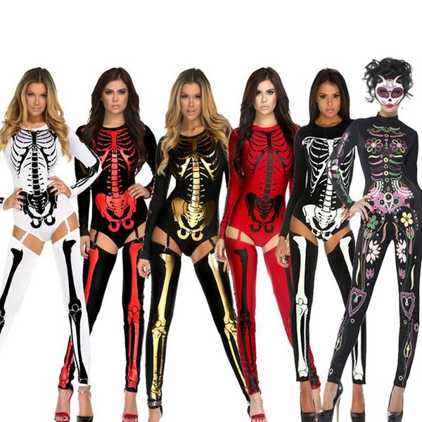 

halloween party costumes scary devil ghost cosplay big children women skull skeleton prints leotard catsuit costume ing, Blue