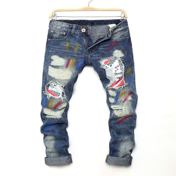 wholesale-halloween denim biker jeans men skinny 2016 slim elastic jeans hiphop washed printing hole patched beggar male jeans, Blue
wholesale-halloween denim biker jeans men skinny 2016 slim elastic jeans hiphop washed printing hole patched beggar male jeans, Blue