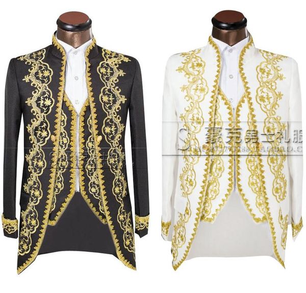 wholesale- ( jacket + pants + vest )gold 2016 fashion men suits slim fit tailcoat groom wedding prom dress suit embroidered male for tuxedo, White;black
wholesale- ( jacket + pants + vest )gold 2016 fashion men suits slim fit tailcoat groom wedding prom dress suit embroidered male for tuxedo, White;black