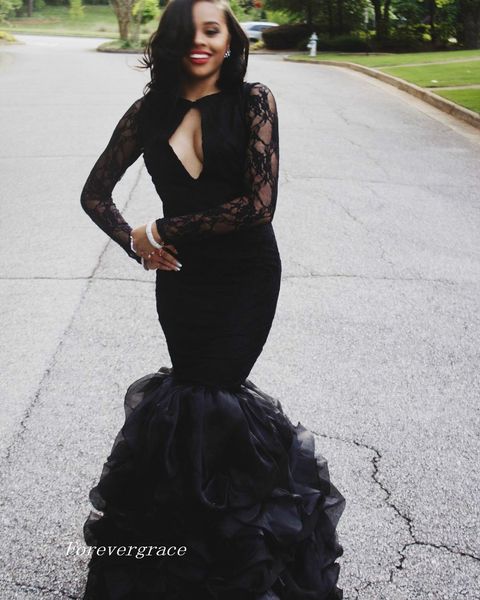 black mermaid long sleeve prom dress lace ruffles floor length formal evening party gown custom made plus size
black mermaid long sleeve prom dress lace ruffles floor length formal evening party gown custom made plus size