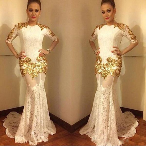 saudi arabia white see through prom dresses gold appliques lace half long sleeves mermaid evening gowns custom made women formal vestidos, Black
saudi arabia white see through prom dresses gold appliques lace half long sleeves mermaid evening gowns custom made women formal vestidos, Black