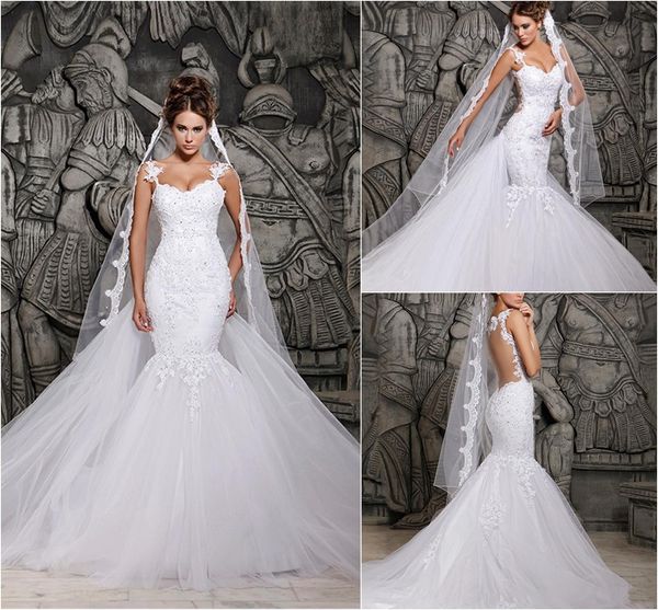 custom made 2017 lace wedding dresses beautiful court train illusion transparent back beaded lace mermaid bridal gowns new dresses, White
custom made 2017 lace wedding dresses beautiful court train illusion transparent back beaded lace mermaid bridal gowns new dresses, White